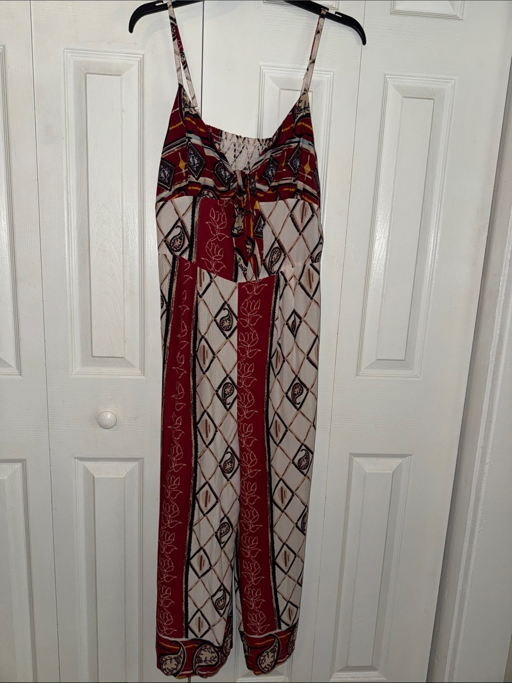 Boho Print Romper: Perfect for any summer occasion. Available in Red and Cream.
